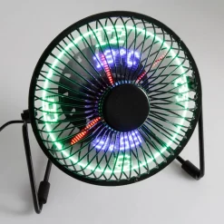 15cm Mini USB-Tischventilator Ventilator Aus Metall Mit LED-Animation Für Temperatur Und Uhrzeit - Stufenlos Neigbar Um 360°, Energiesparend, Extrem Leise