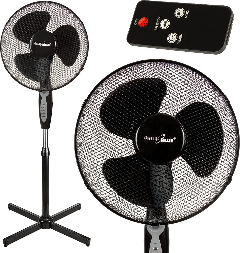 Standventilator Mit Fernbedienung 40 Watt 3 Geschwindigkeitsstufen 40cm Niedriger Oszillation Bodenventilator Windmaschine 7,5h Timer Schwarz