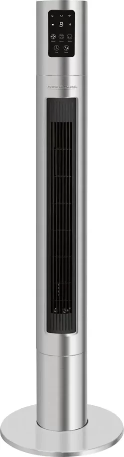 ProfiCare PC-TVL 3090 Tower-Ventilator, Longlife-Profi-Motor, 75° Oszillierend, VoiceControl Und WiFi-Steuerung, Edelstahl, 6 Geschwindigkeitsstufen, Inox-schwarz / Alexa / Google Assistant / App Steuerung