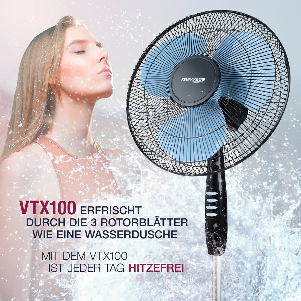 RelaxxNow Super Leiser Standventilator Mit 45W Motoren Leistung, Oszillierender Ventilator Mit 3 Geschwindigkeitsstufen Und Höhenverstellbarkeit Bis 131cm, 41 DB Schlafmodus & 41cm Durchmesser, VTX100 - Image 9