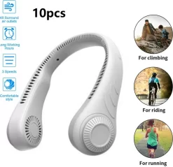 Tragbarer Mini Fan Nackenbügel Klingenloser Hängender Halsventilator Lazy Neck Hanging Cooler USB Wiederaufladbar USB, Weiß