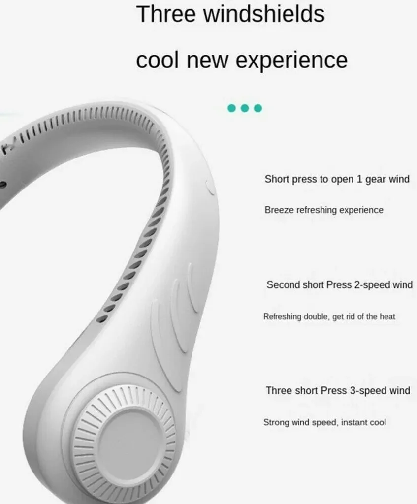 Tragbarer Mini Fan Nackenbügel Klingenloser Hängender Halsventilator Lazy Neck Hanging Cooler USB Wiederaufladbar USB, Weiß - Image 8