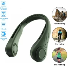 Tragbarer Mini Fan Nackenbügel Klingenloser Hängender Halsventilator Lazy Neck Hanging Cooler USB Wiederaufladbar USB, Grün