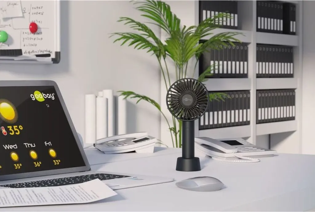 Goobay Tragbarer Handventilator Mit Standfuß - Geräuschlos, Wiederaufladbar - Mit Akku (2000mAh) Und Ladekabel, Schwarz - Image 6