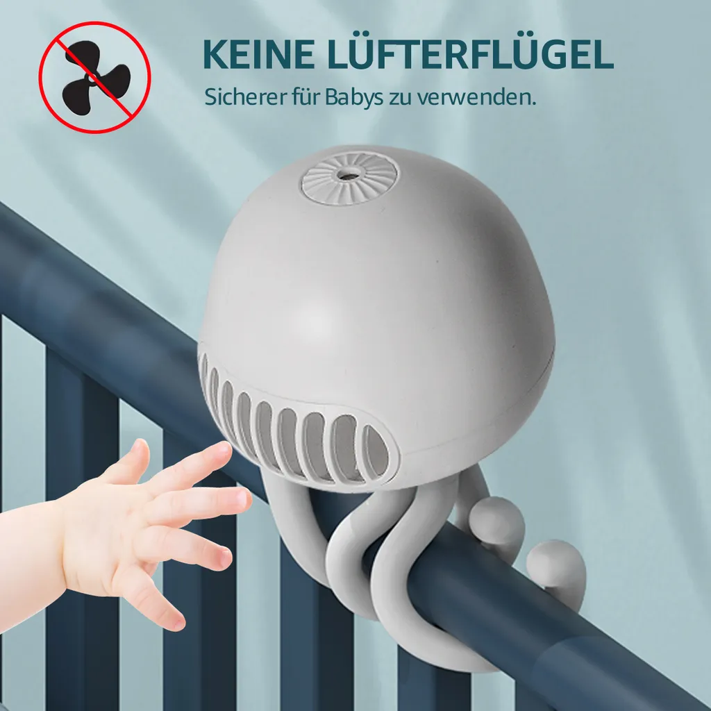 CMYBABEE Kinderwagen Ventilator, Tragbarer Blattloser Ventilator, 3-Gang-Optionen, Wiederaufladbarer, USB Ventilator, Für Kinderwagen, Schreibtisch, Zelt Und Reise, Handheld Ventilator-Weiß - Image 8