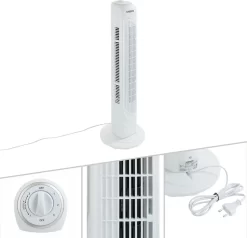 AREBOS Turmventilator, 50 Watt, 60°-Oszillation, 3 Geschwindigkeitsstufen, Ventilator Mit Tragegriff, Weiß, Leise