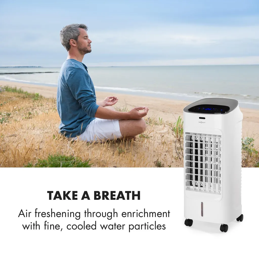 OneConcept Coolster 4-in-1 Klimagerät - Luftkühler, Ventilator, Ionisator Und Luftbefeuchter , 320 M³/h Luftstrom , Zuschaltbarer Oszillation , Abschalt-Timer Bis 9 H , Touch-Bedienung , Weiß - Image 4