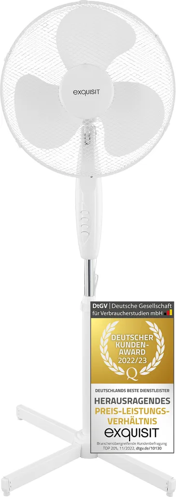 Exquisit Standventilator VS 35064 We| Pianokey | 50 Watt | Oszillation | Weiß