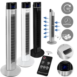 KESSER® Turmventilator Mit Fernbedienung | 3 Stufen | 3 Modi | 107cm | 60 Watt | 7,5 Timer | LED-Leuchten | Tower-Ventilator | Standventilator | Säulenventilator | Luftkühler 90° Oszillierend, Farbe:Silber
