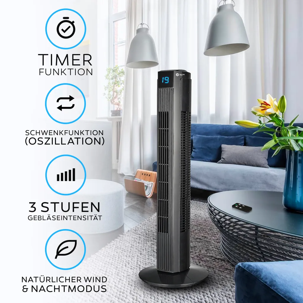 Turmventilator Mit Fernbedienung Leise 80 Cm Ventilator Timer Säulenventilator - Image 2