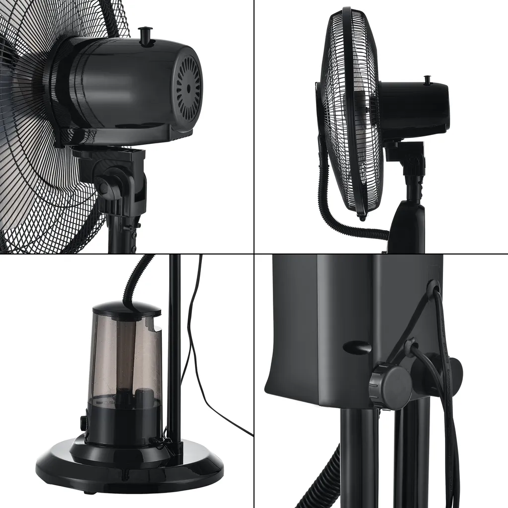 Nebelventilator 75W Mit Wassernebel Mit 3 Geschwindigkeitsstufen Standventilator Ventilator Bodenventilator Luftkühler Oszillierend Schwarz – Bild 7