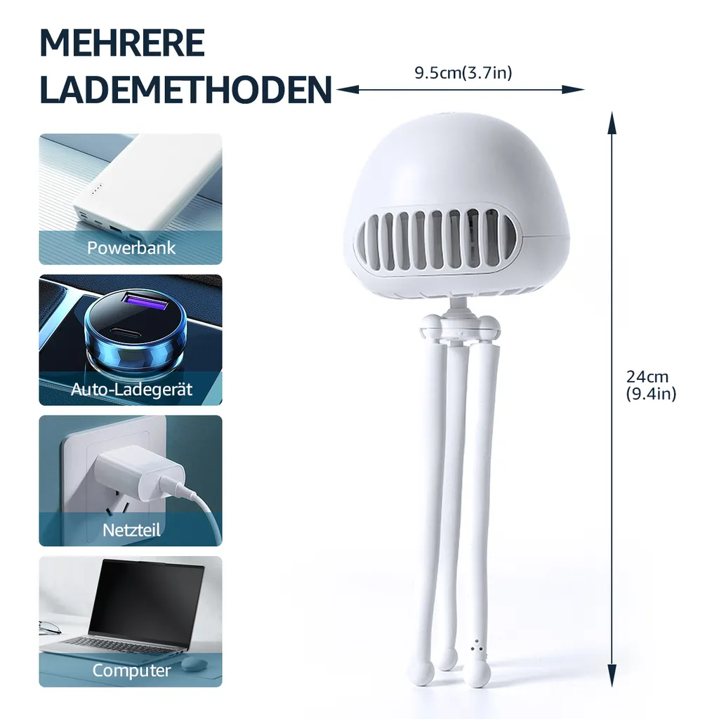 CMYBABEE Kinderwagen Ventilator, Tragbarer Blattloser Ventilator, 3-Gang-Optionen, Wiederaufladbarer, USB Ventilator, Für Kinderwagen, Schreibtisch, Zelt Und Reise, Handheld Ventilator-Weiß - Image 3
