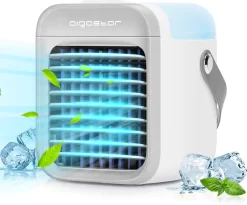 Aigostar Mini Luftkühler Mit Wassertank, Nebel Top Fill Luftbefeuchter 300 Ml Mit 3 Windstufen & 7 Nachtlicht Und Duft-Diffusor, Für Schlafzimmer, Baby, Büro,imFreien