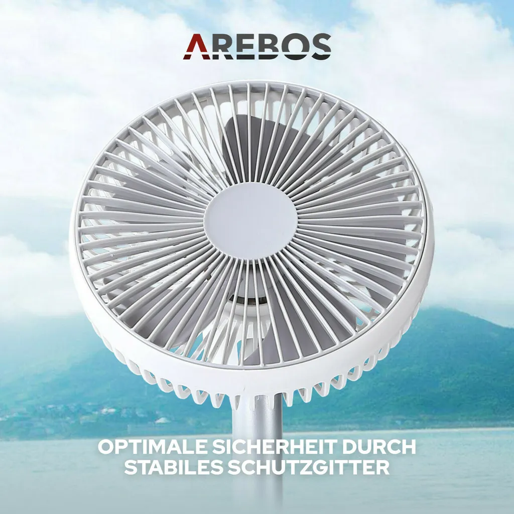 AREBOS USB-Tischventilator Mit Timer, Wiederaufladbarer 2500 MAh – Akku, 45° Neigbar, Ventilator Mit 3 Geschwindigkeitsstufen, Inkl. USB-Kabel – Bild 5