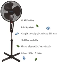 Echos Standventilator | Oszilierender Ventilator | Windmaschine | 40 Watt | 41 Cm Ø