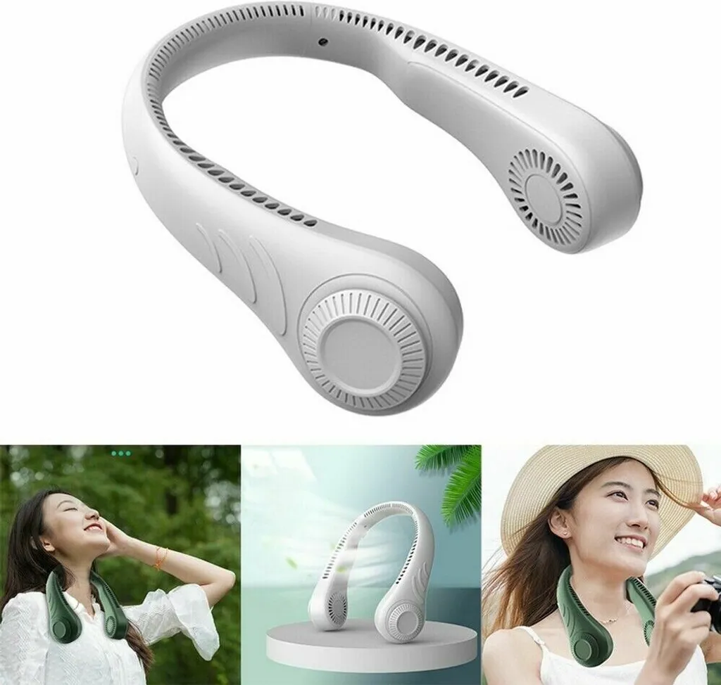 Tragbarer Mini Fan Nackenbügel Klingenloser Hängender Halsventilator Lazy Neck Hanging Cooler USB Wiederaufladbar USB, Weiß - Image 2
