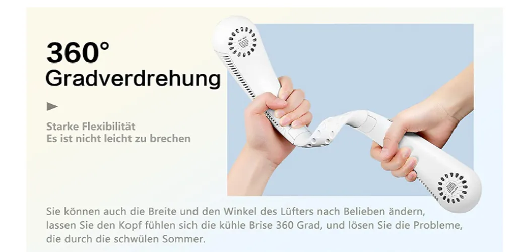 2000mAh Tragbarer Lüfter Nackenbügel Klingenloser Hängender Halsventilator Lazy Neck Hanging Cooler 3-Speeds 360 Grad Verdrehung USB Wiederaufladbar,Weiß - Image 4