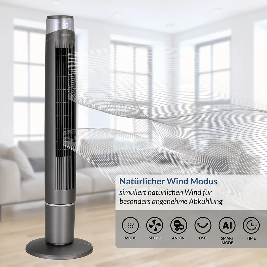 Monzana Turmventilator 6 Geschwindigkeitsstufen 120cm 3 Modi Timer Fernbedienung - Image 2