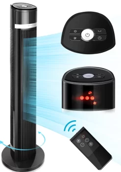 Aigostar Turmventilator, Leise Mit Fernbedienung, 35W, 60° Oszillierend, 3 Geschwindigkeitsstufen, 7 Stunden Timer, Säulenventilator Mit Speicher Funktion, 103cm Standventilator Tower Fan, Schwarz