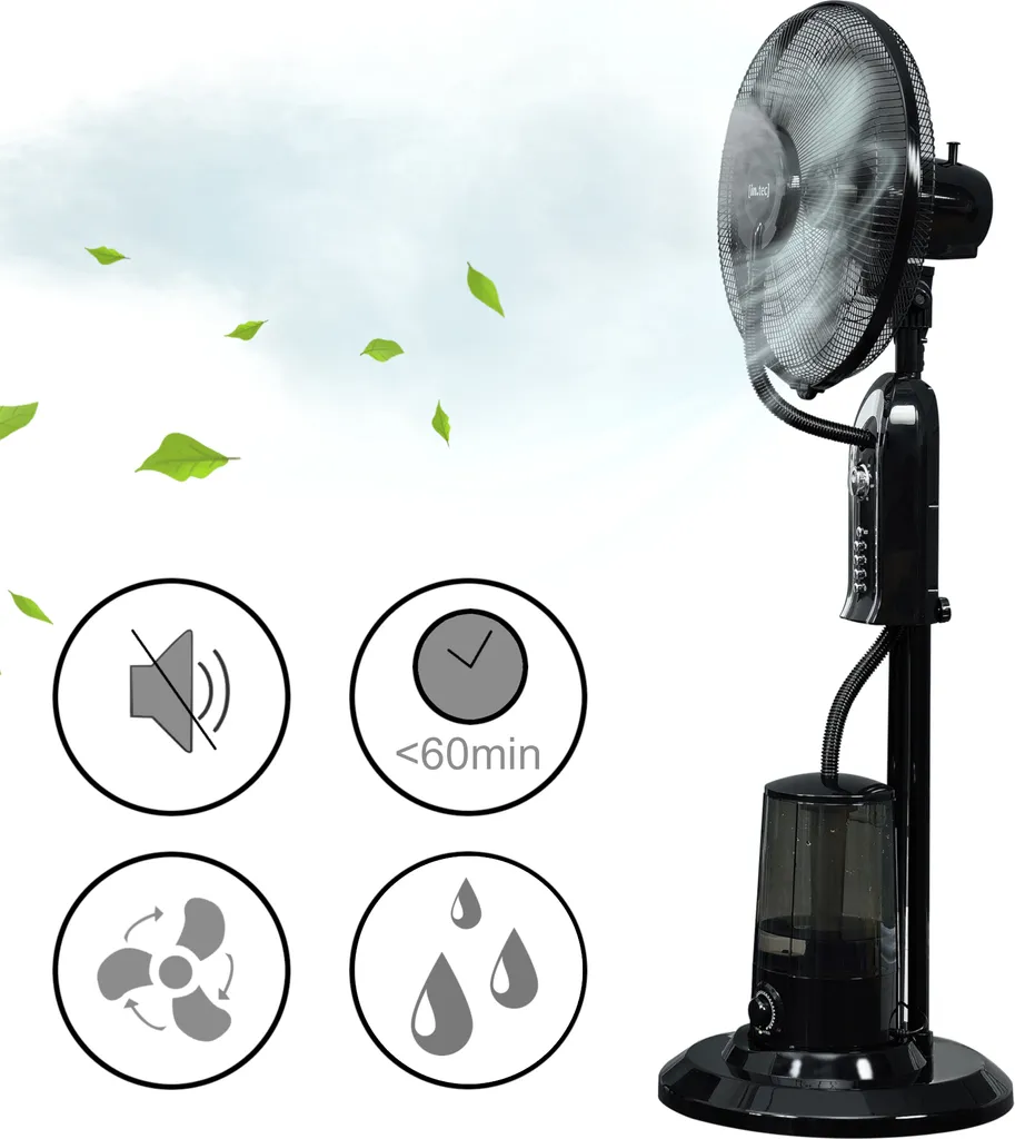 Nebelventilator 75W Mit Wassernebel Mit 3 Geschwindigkeitsstufen Standventilator Ventilator Bodenventilator Luftkühler Oszillierend Schwarz – Bild 3