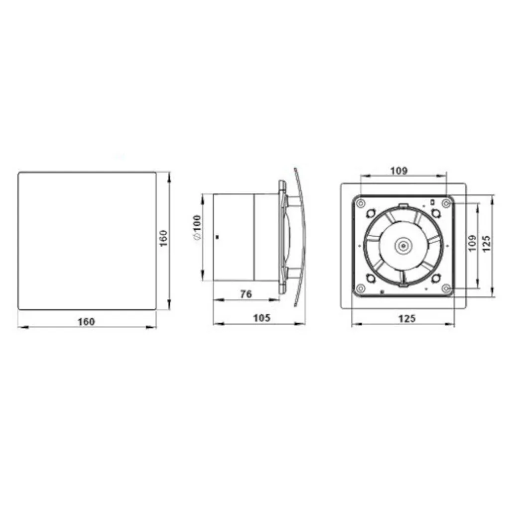 Wohnraumlüfter Badlüfter Lüfter Badventilator Deckenlüfter Ventilator Glas Ø 100 Mm Schwarz Nachlauf / Timer Schwarz Matt Gerade - Image 3