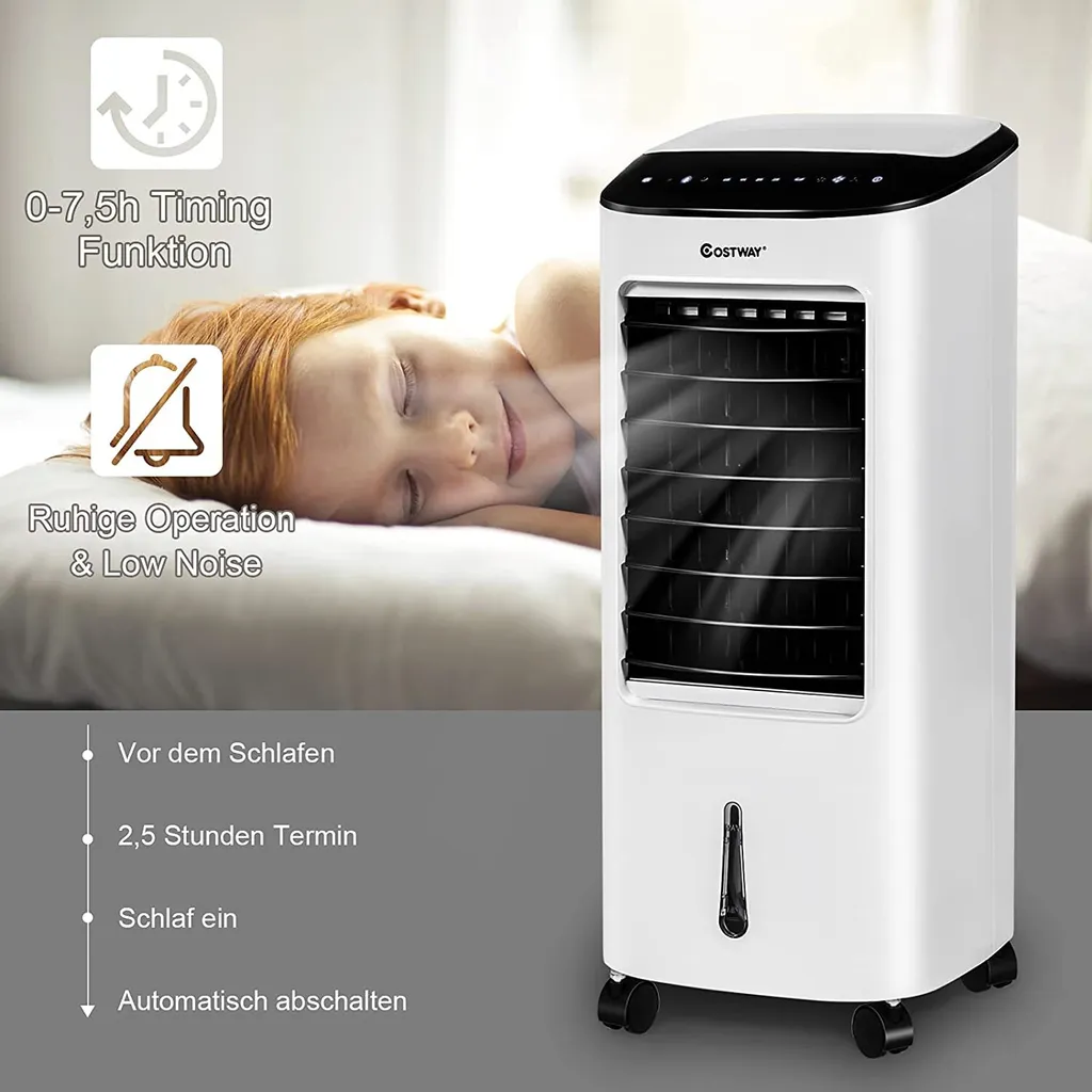 COSTWAY 4in1 Mobile Klimaanlage 65W, 3 Stufen Klimagerät 7L Tank, Inkl. 7,5H Timer, Fernbedienung & 2 Kühlakkus, Luftbefeuchter, Luftreiniger, Ventilator, Luftkühler, Aircooler – Bild 4