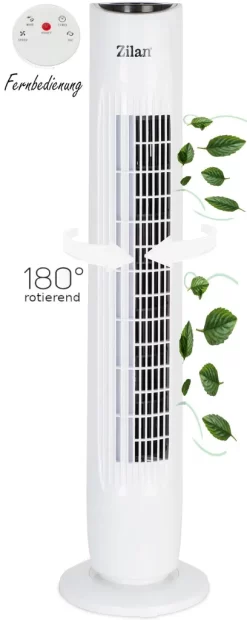Zilan Turmventilator | 3 Stufen | 2 Modi | 7,5h Timer | Fernbedienung | Oszillierend |