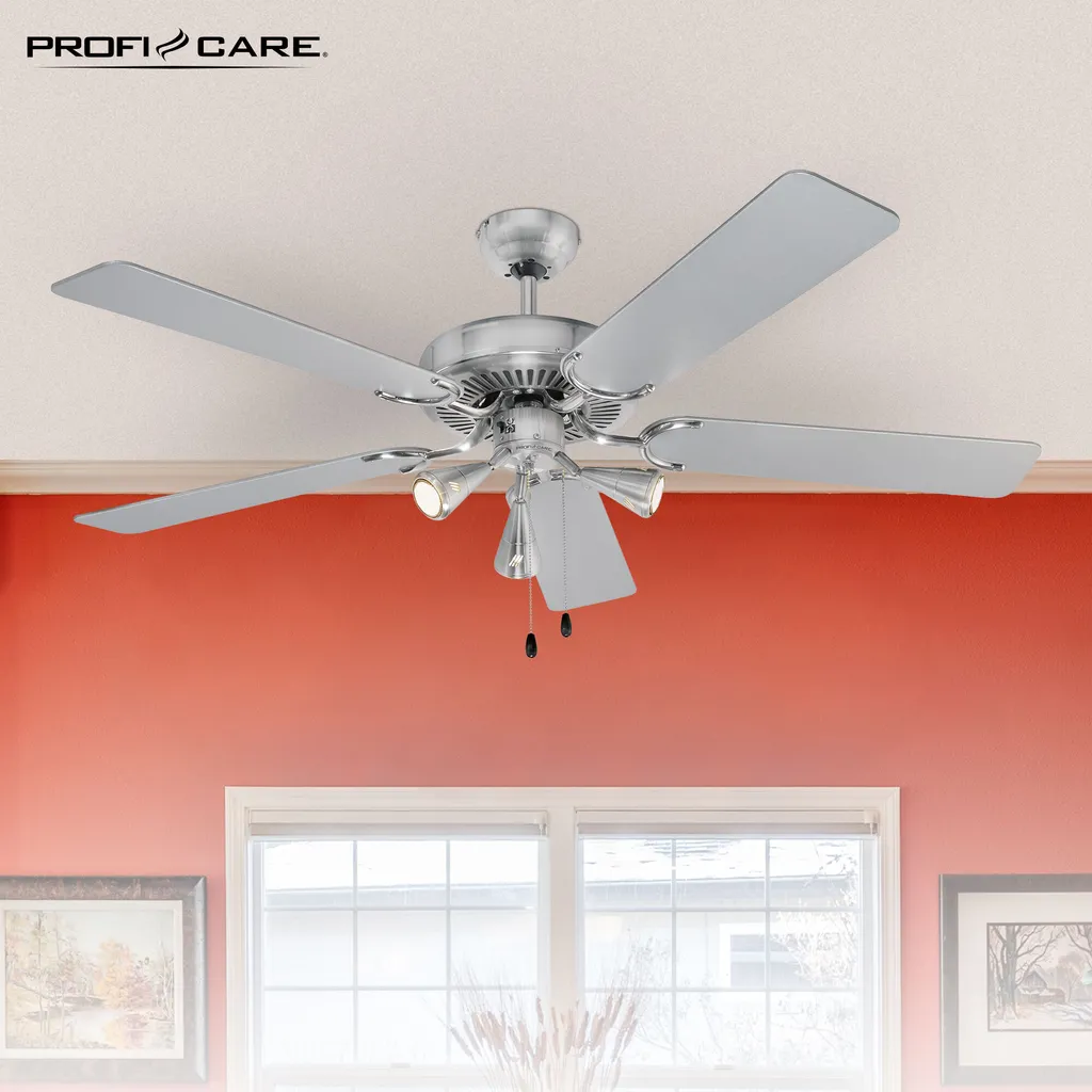 ProfiCare Deckenventilator PC-DVL 3078 5-Flügel-Ventilator Für Räume Bis 40 M² Inkl. Beleuchtung, 4 Leistungs-Stufen, 132cm Durchmesser, 60 Watt, Edelstahl - Image 4
