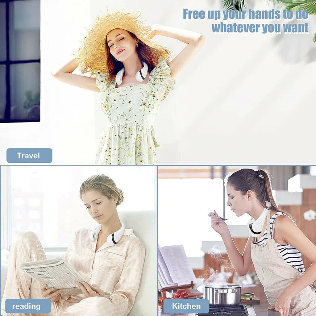 Hals Fan Halsventilator Leise USB Ventilator Hals Nackenventilator 4000mAh Hängender 3 Speed,Weiß – Bild 3