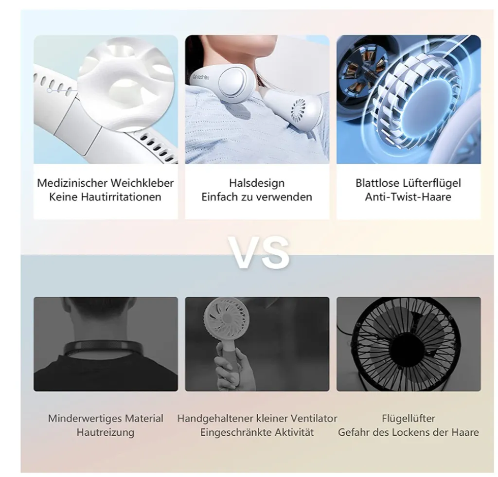 2000mAh Tragbarer Lüfter Nackenbügel Klingenloser Hängender Halsventilator Lazy Neck Hanging Cooler 3-Speeds 360 Grad Verdrehung USB Wiederaufladbar,Weiß - Image 3