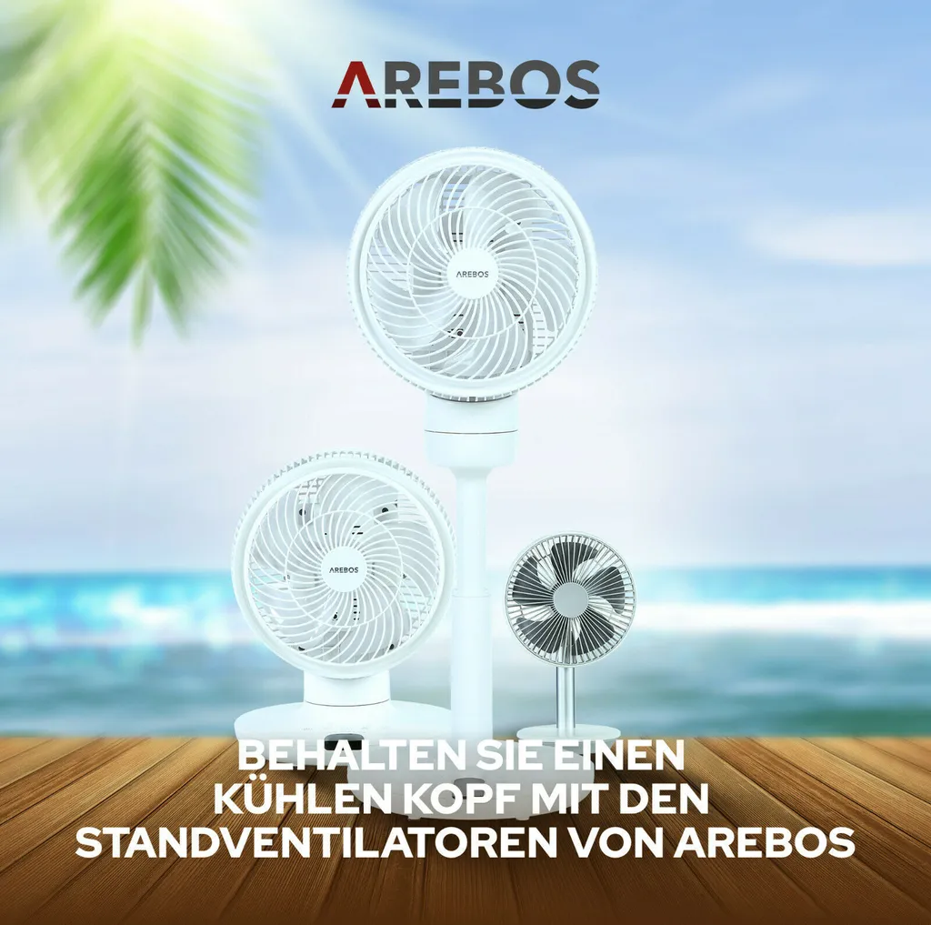 AREBOS USB-Tischventilator Mit Timer, Wiederaufladbarer 2500 MAh – Akku, 45° Neigbar, Ventilator Mit 3 Geschwindigkeitsstufen, Inkl. USB-Kabel – Bild 8