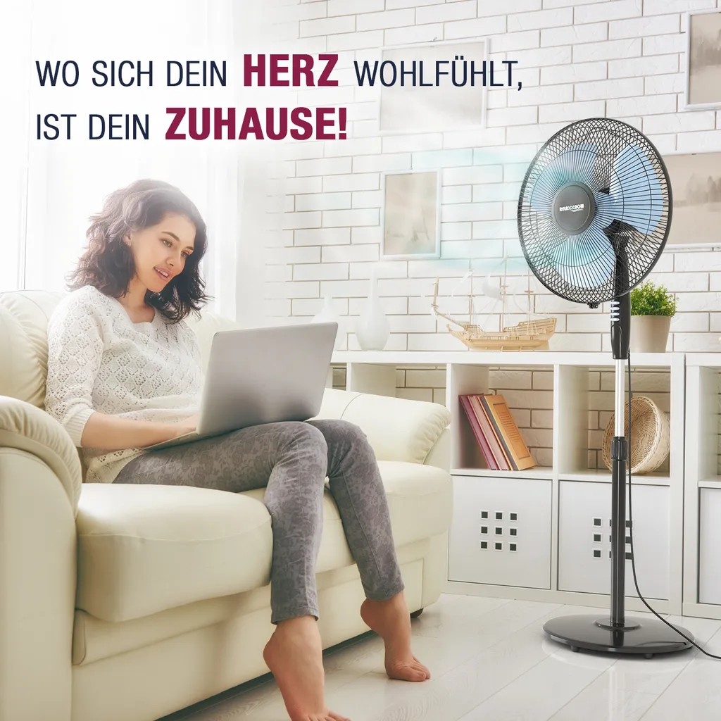 RelaxxNow Super Leiser Standventilator Mit 45W Motoren Leistung, Oszillierender Ventilator Mit 3 Geschwindigkeitsstufen Und Höhenverstellbarkeit Bis 131cm, 41 DB Schlafmodus & 41cm Durchmesser, VTX100 - Image 8