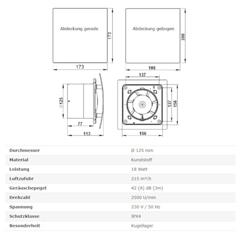 Badlüfter Lüfter Ventilator Deckenlüfter Badventilator Rückstauklappe Ø 125 Mm Zugschaltung Weiß - Image 4