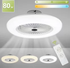 Lospitch Deckenventilator Fernbedienung Weiss Mit Beleuchtet Beleuchtung Schlaf 80W