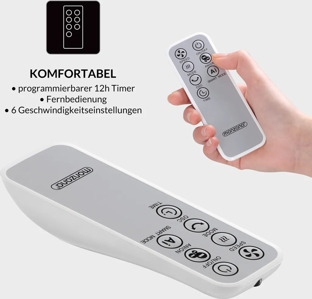 Monzana Turmventilator 6 Geschwindigkeitsstufen 120cm 3 Modi Timer Fernbedienung - Image 5