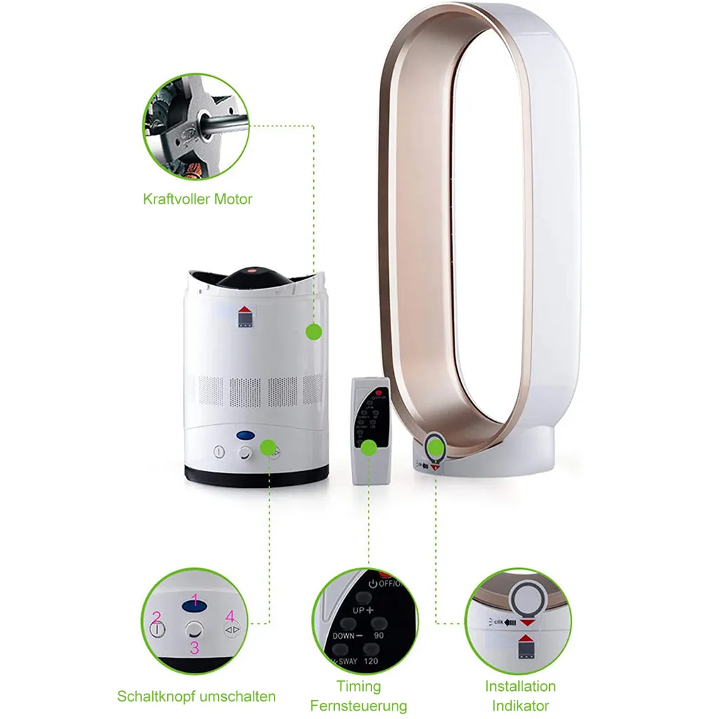 Turmventilator Mit Negativen Ionen,Ventilator Leise,mit Fernbedienung, Ca. 65cm Hoch, Champagnergold - Image 3