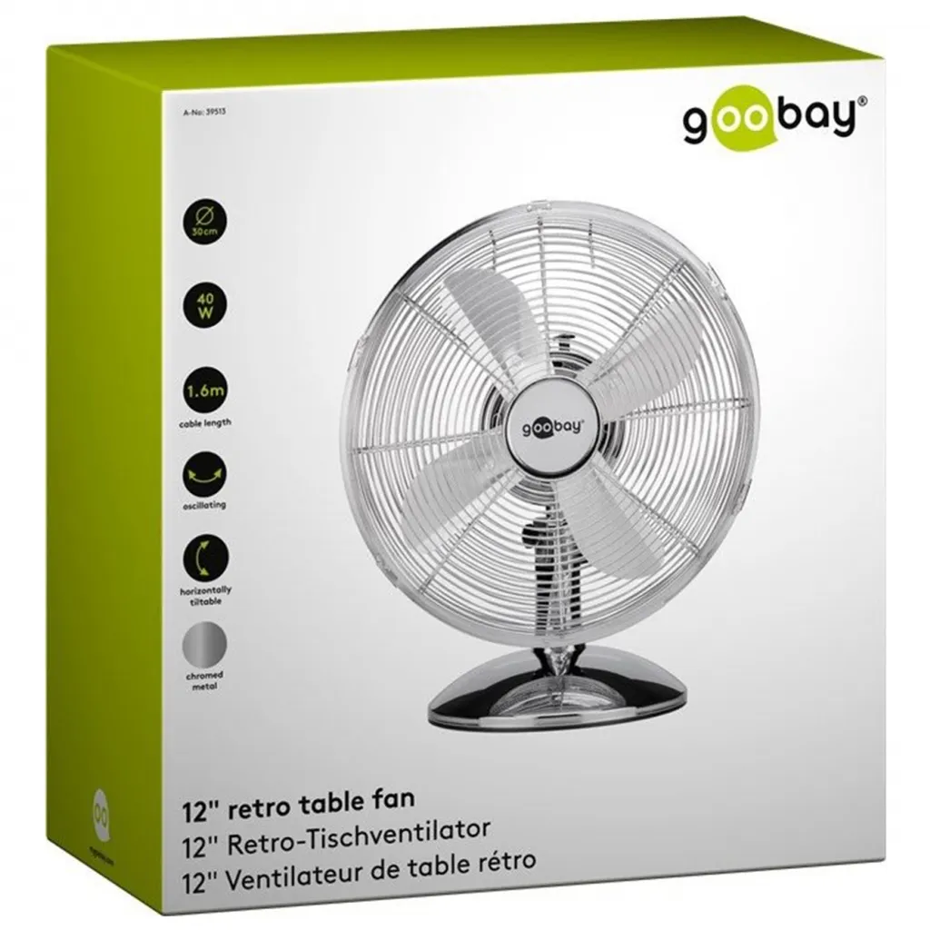 Goobay Retro Tischventilator Mit 3 Leistungsstufen, 40cm Durchmesser (12 Zoll) - Neigbar, Schwenkbar, Super Leise - Verchromt - Image 7