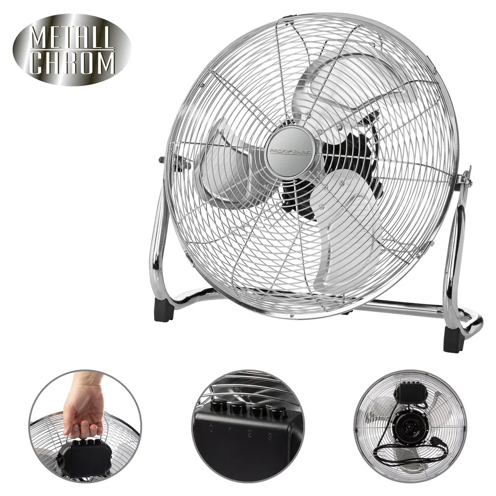 ProfiCare Ventilator PC-VL 3067 Windmaschine Im Retro-Design, Mit 3 Geschwindigkeiten, Stufenlos Neigbarer Ventilator-Kopf, Ø Ca. 50cm, Metall-chrom - Image 2