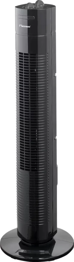 Bestron Turmventilator Mit 3 Geschwindigkeitsstufen, Inkl. 75° Oszillation-Funktion, Timer, Höhe: 78cm, 35W, AFT760Z, Farbe: Schwarz