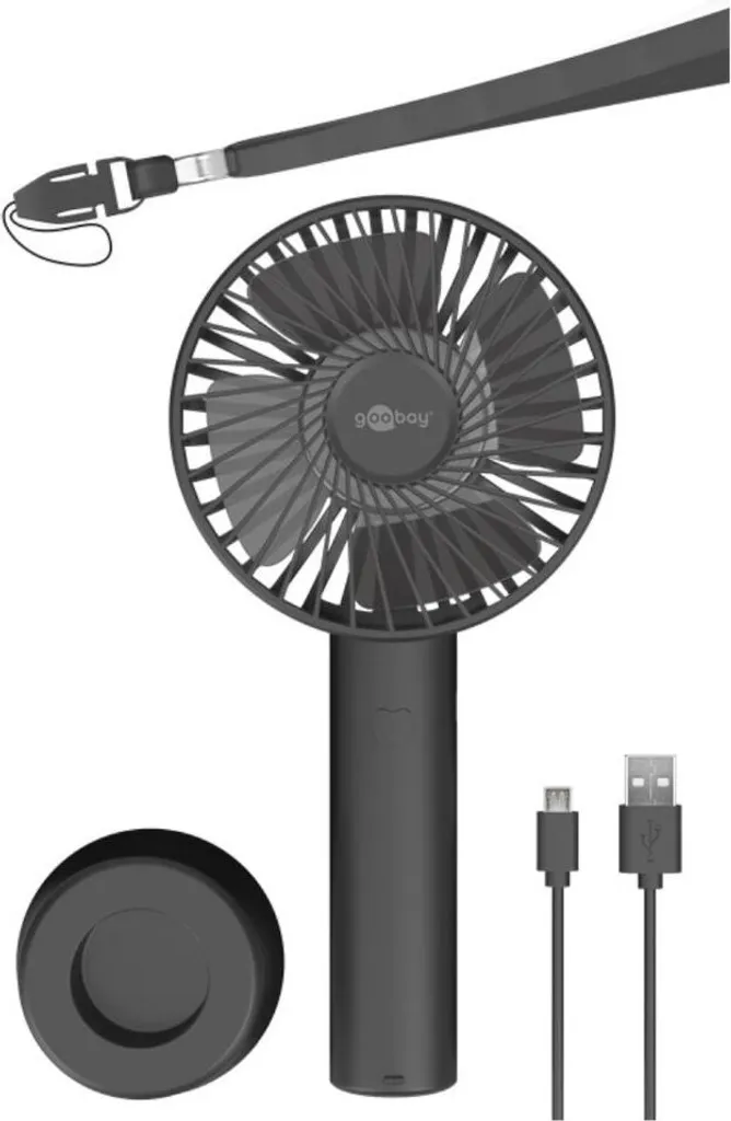 Goobay Tragbarer Handventilator Mit Standfuß - Geräuschlos, Wiederaufladbar - Mit Akku (2000mAh) Und Ladekabel, Schwarz - Image 4