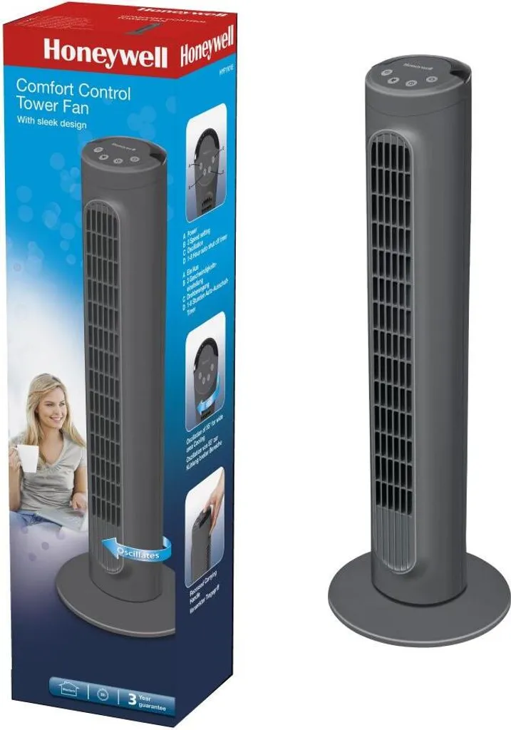 Honeywell HYF1101E4 Comfort Control Turmventilator, 55°-Oszillation, Timer, 3 Stufen, 36 Watt, Anthrazit - Image 6